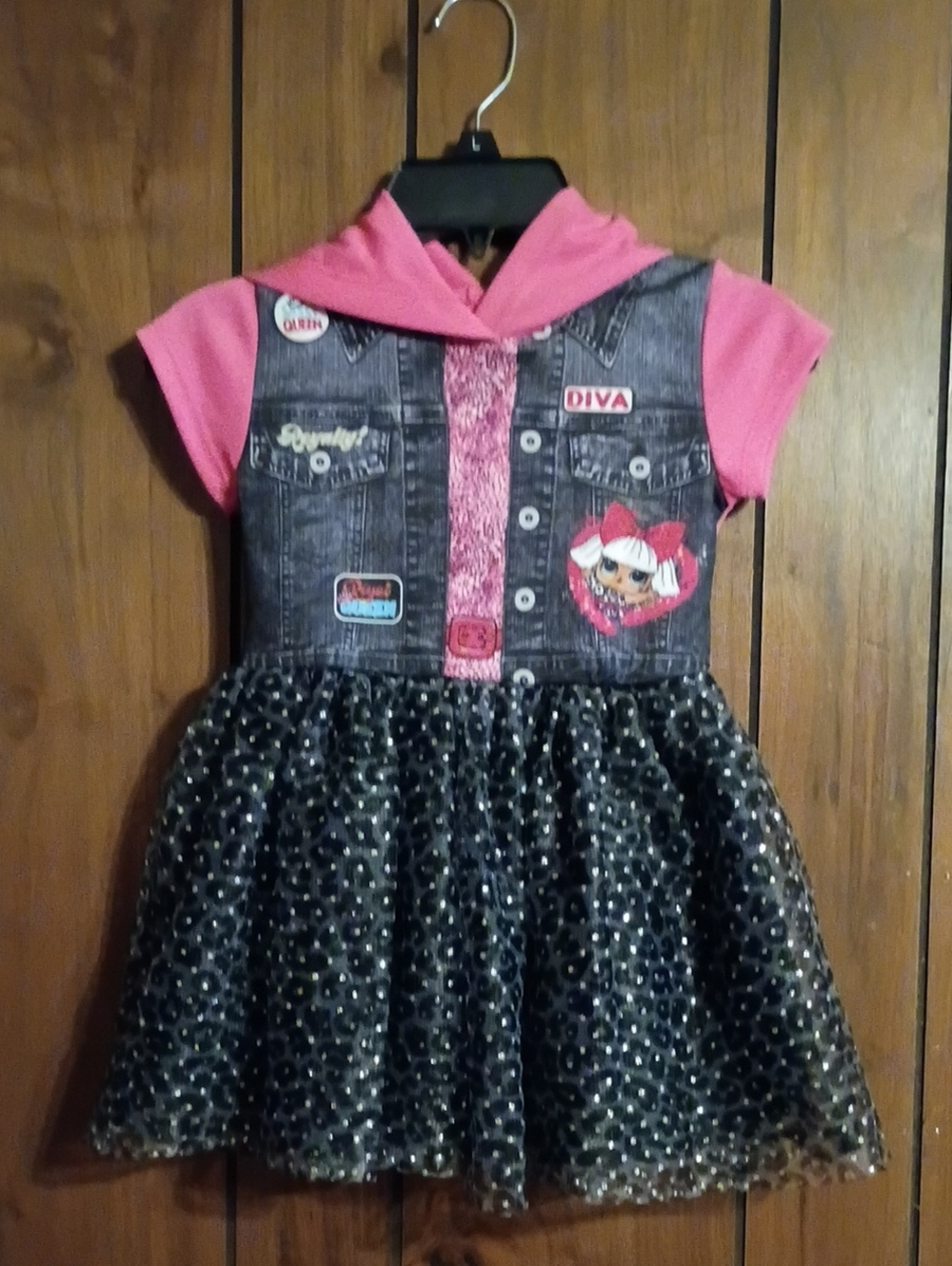 Disney Girls Pink & Black Character Dress Like New